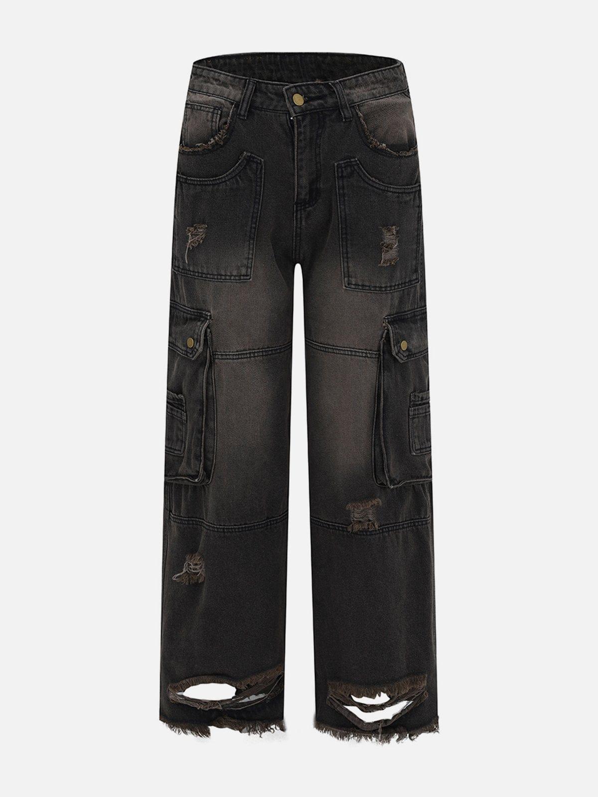 Multiple Pockets Ripped Jeans