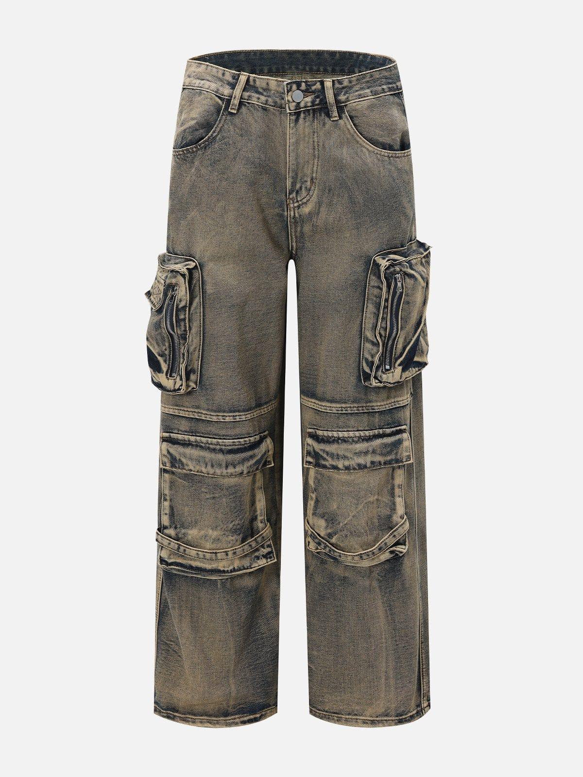 Multiple Pockets Washed Jeans
