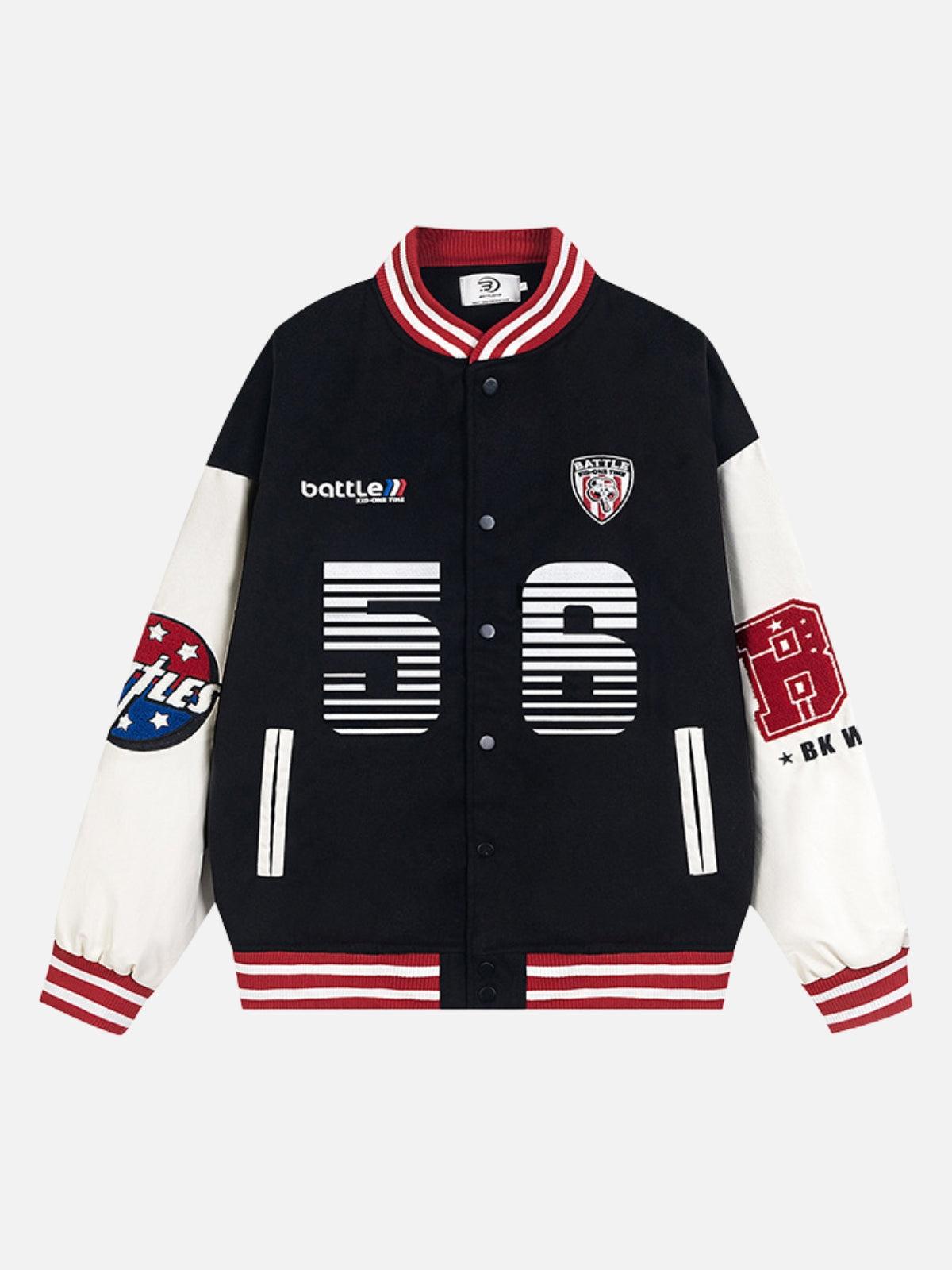 Number 56 Embroidered PU Baseball Jacket