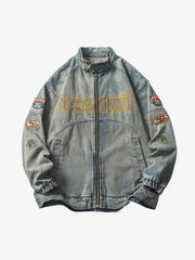 Oversized Hip-Hop Embroidered Patch Denim Jacket