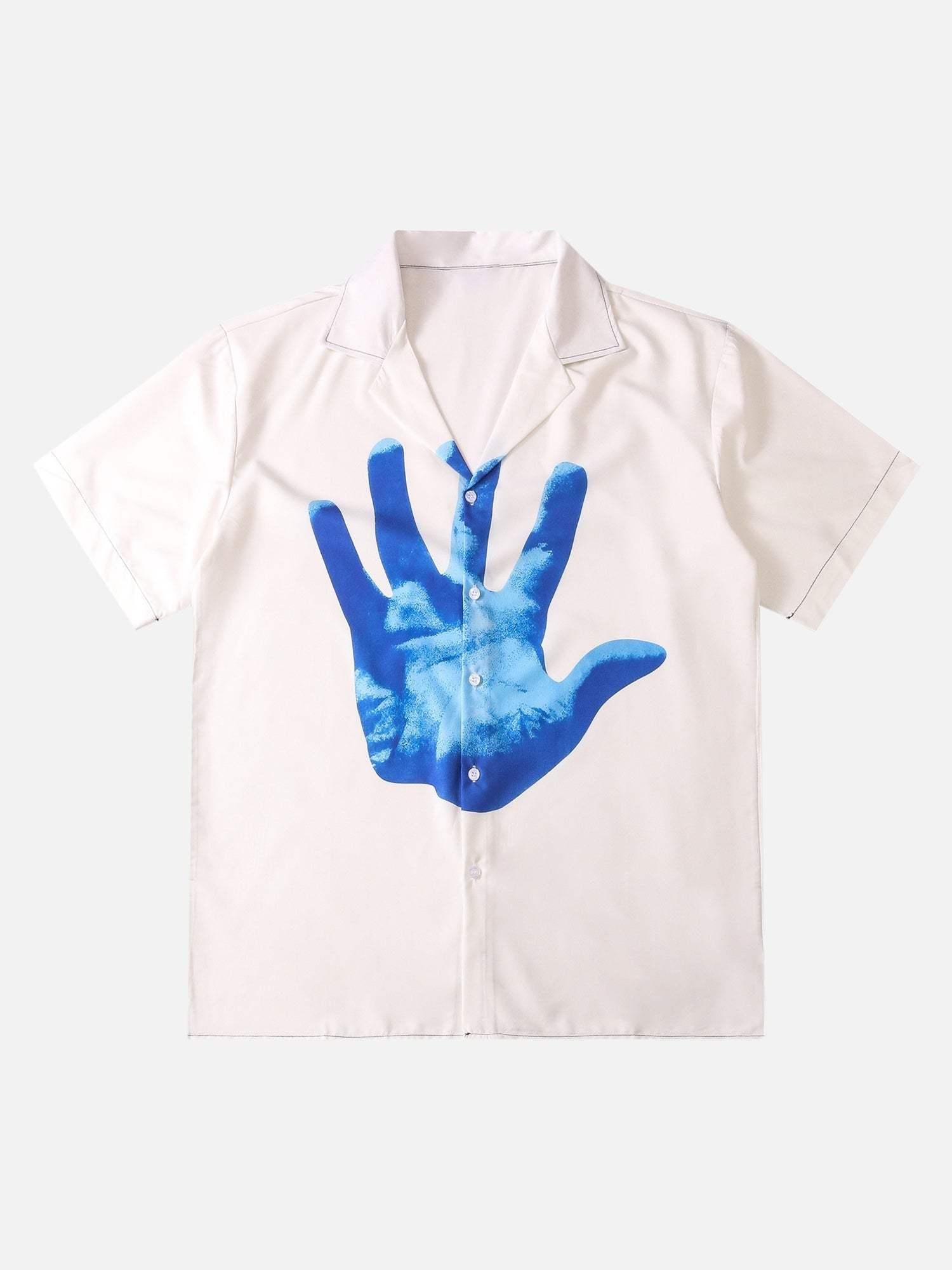 Palm Digital Print Loose Lapel Short Sleeve Shirt