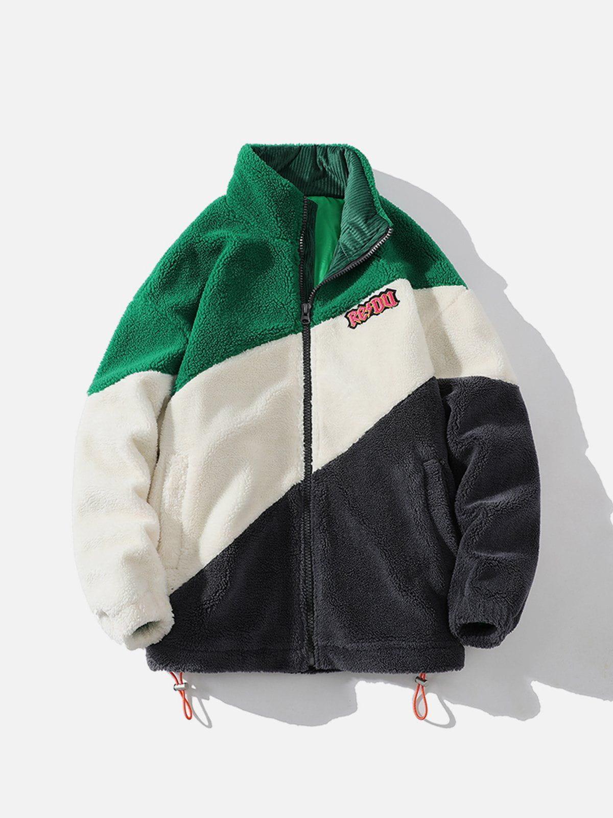 Patchwork Contrast Sherpa Winter Coat