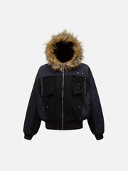 Patchwork Embroidered Fur Hooded Jacket