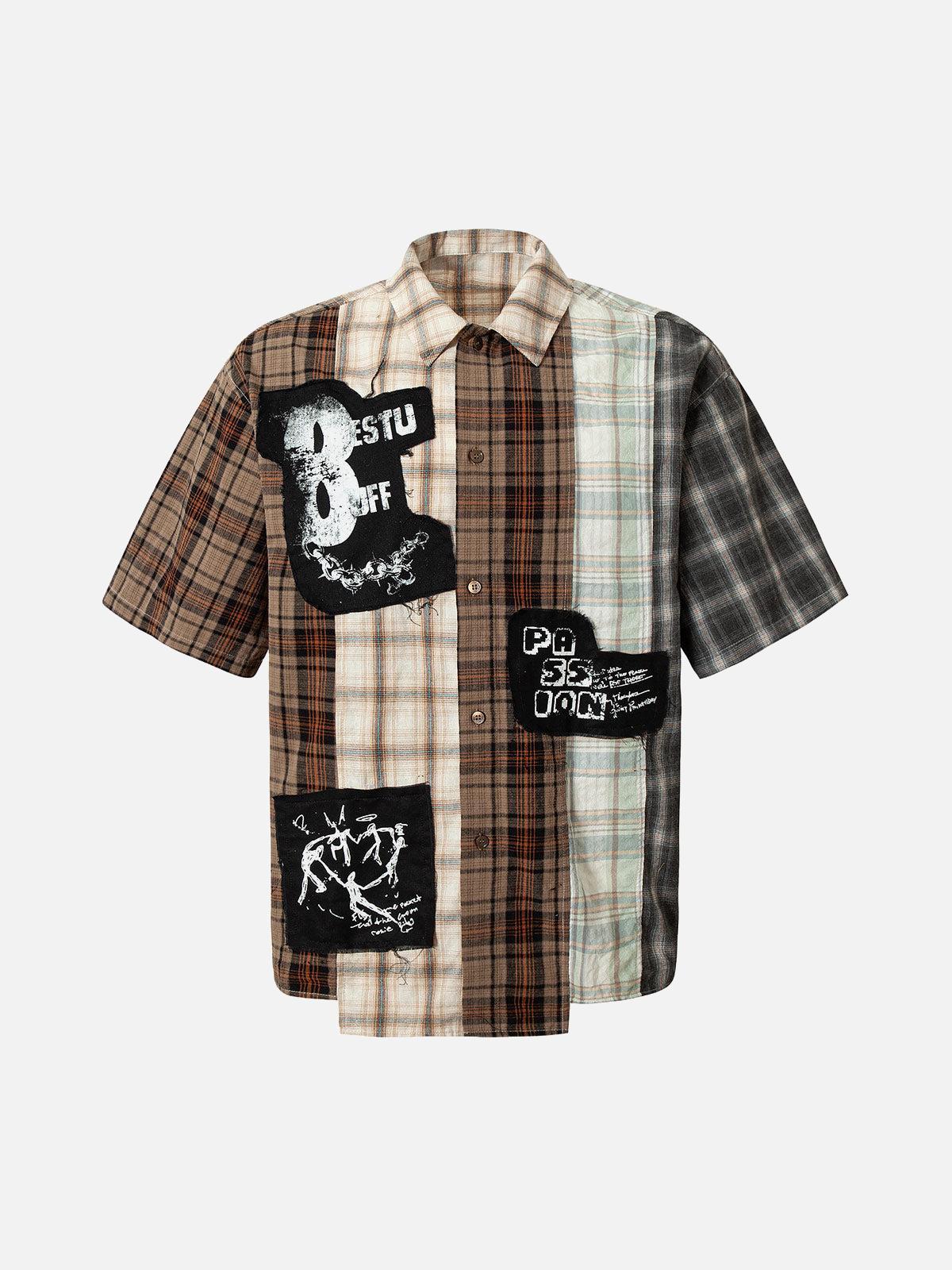 Patchwork Plaid Short-Sleeve Shirt