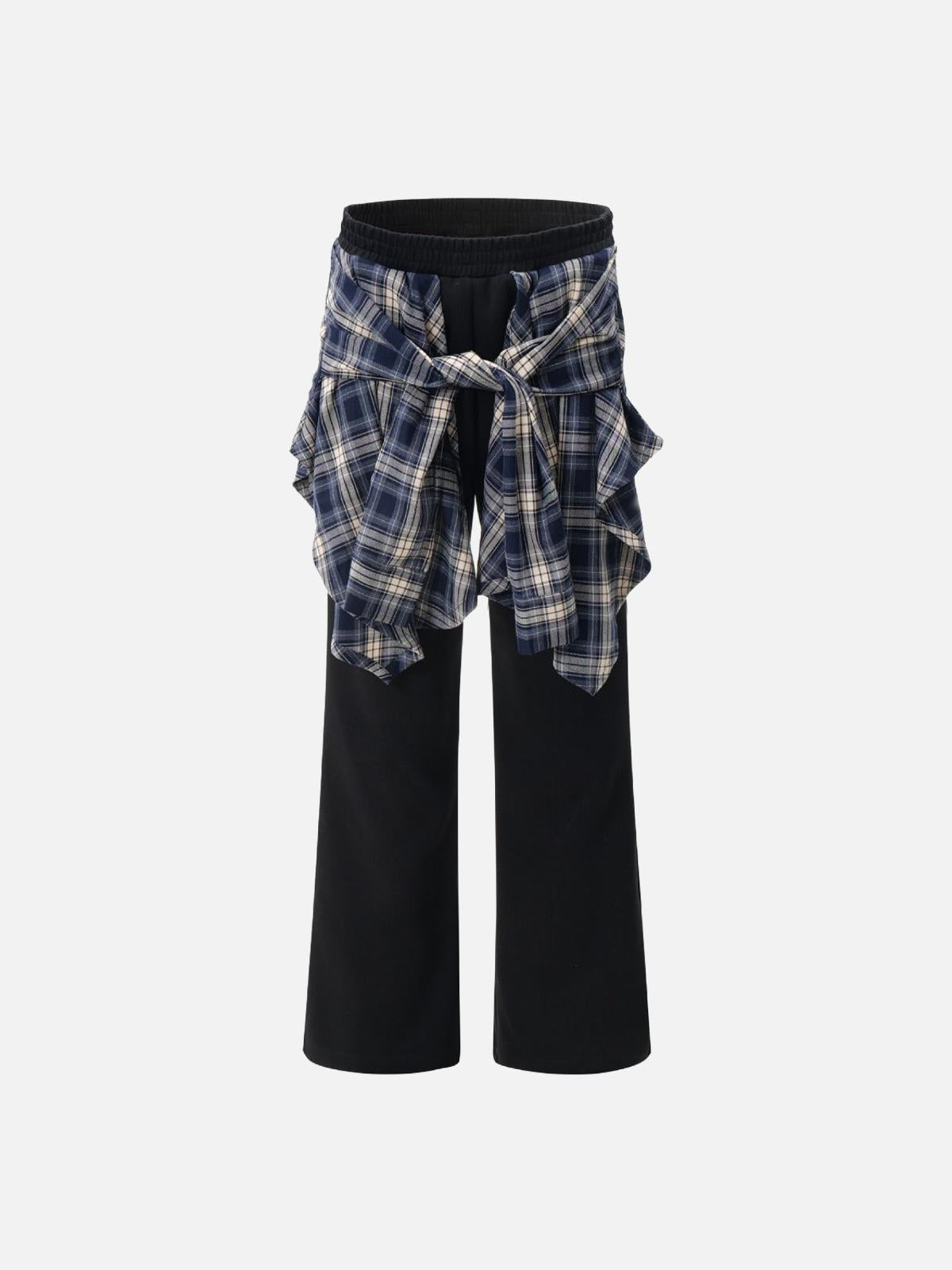 Patchwork Plaid Fake Two-Piece Sweatpants