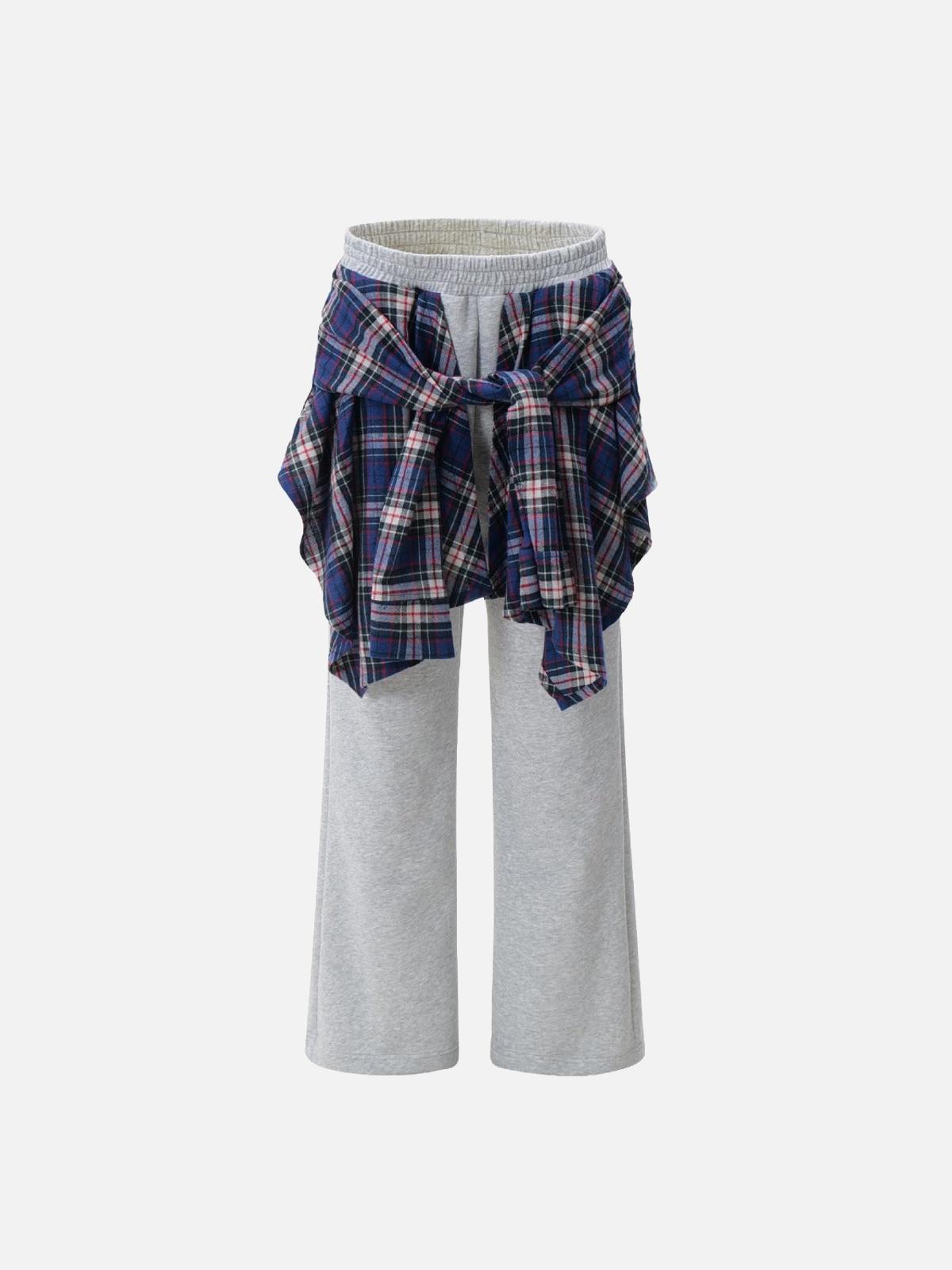 Patchwork Plaid Fake Two-Piece Sweatpants