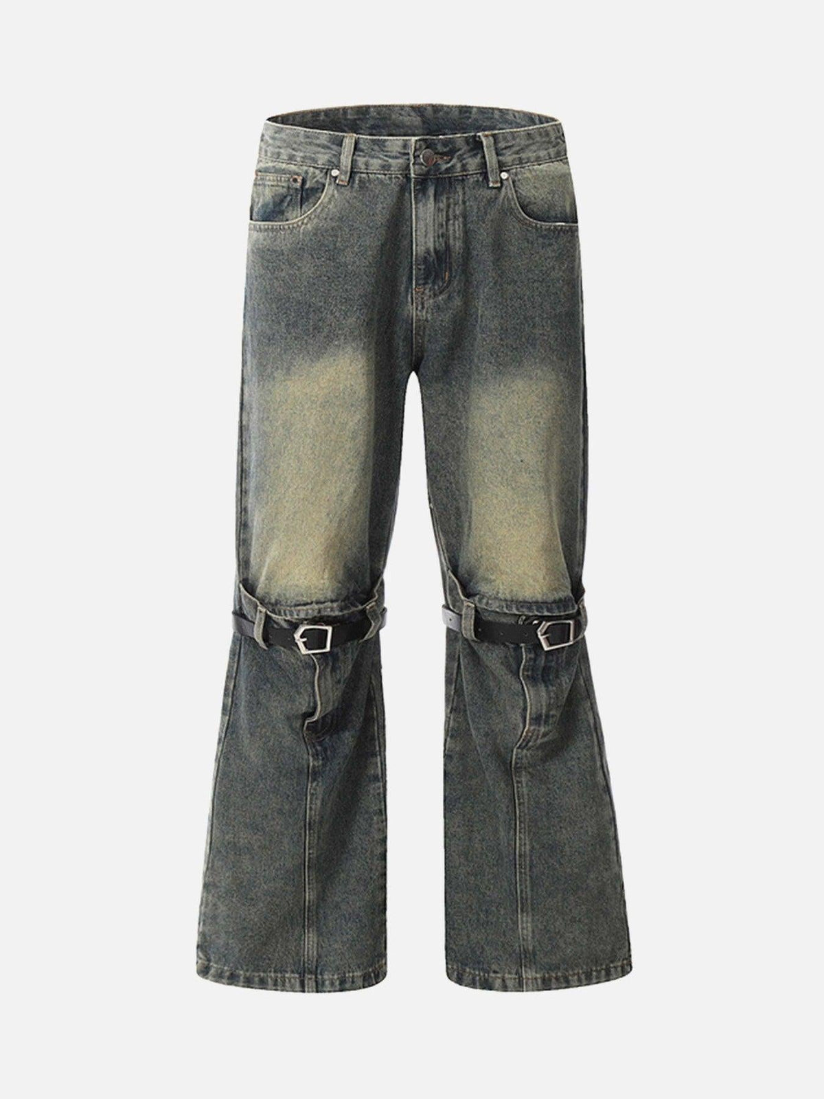 Patchwork Tie Design Micro Flare Jeans