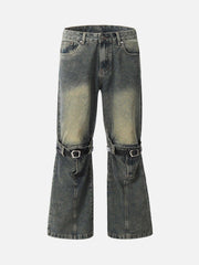 Patchwork Tie Design Micro Flare Jeans