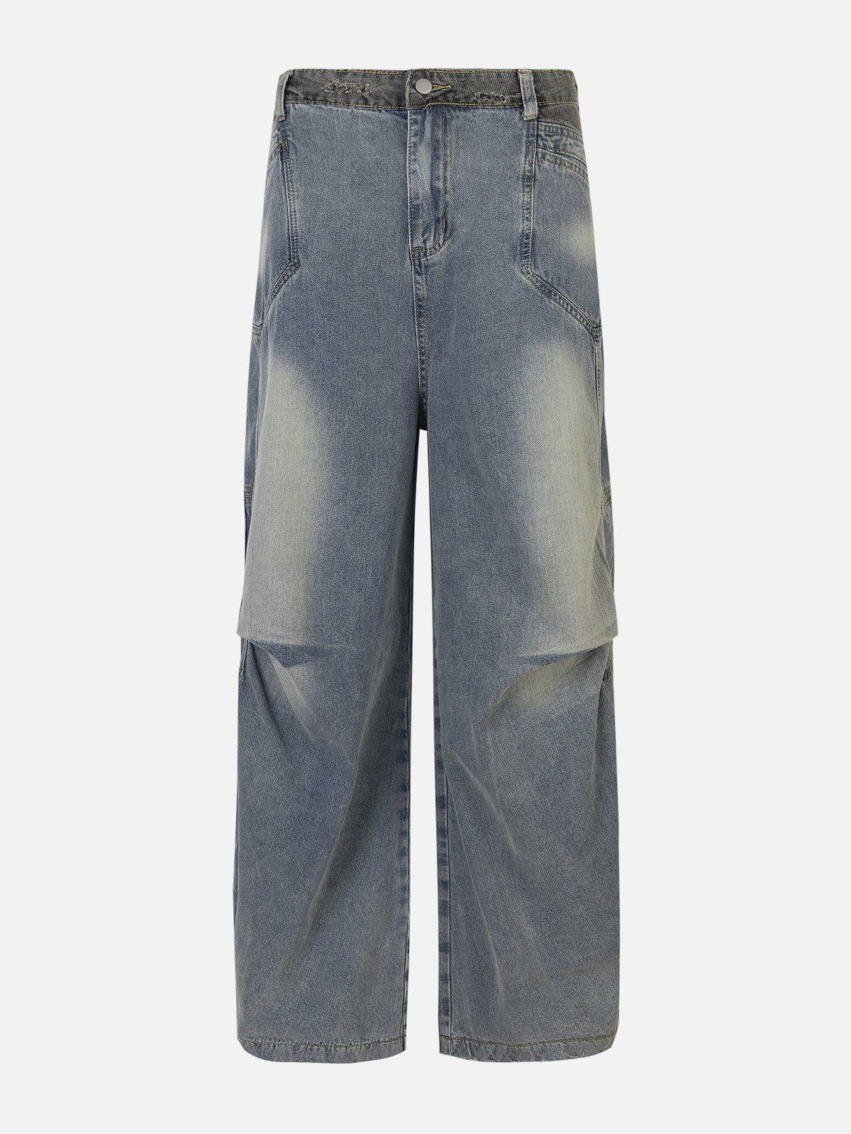 Patchwork Waist Wrinkle Loose Jeans