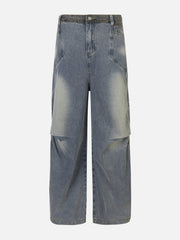 Patchwork Waist Wrinkle Loose Jeans