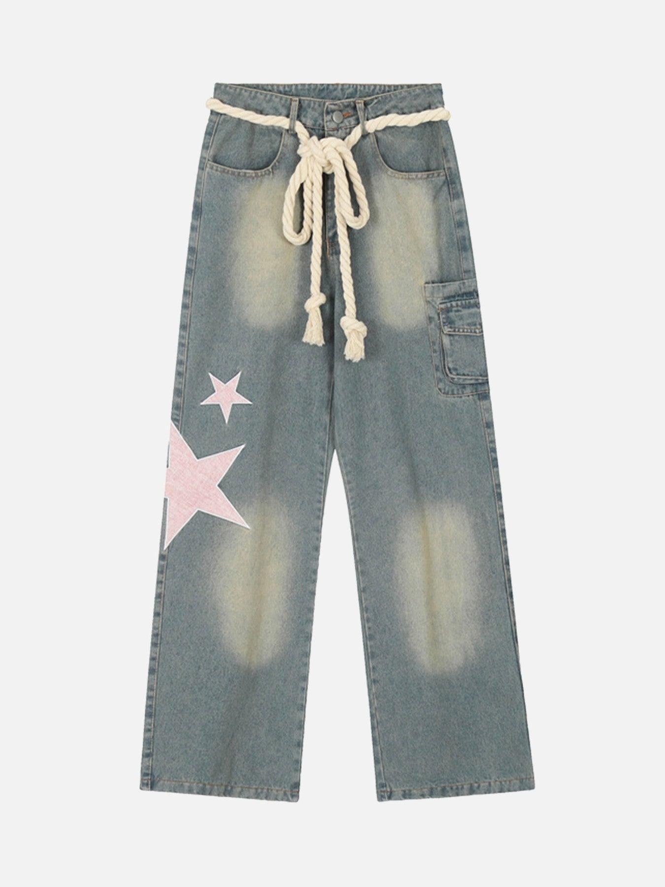 Pentagram Embroidered Loose Jeans