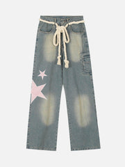 Pentagram Embroidered Loose Jeans