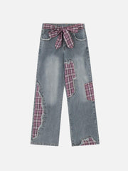 Plaid Patchwork Jeans