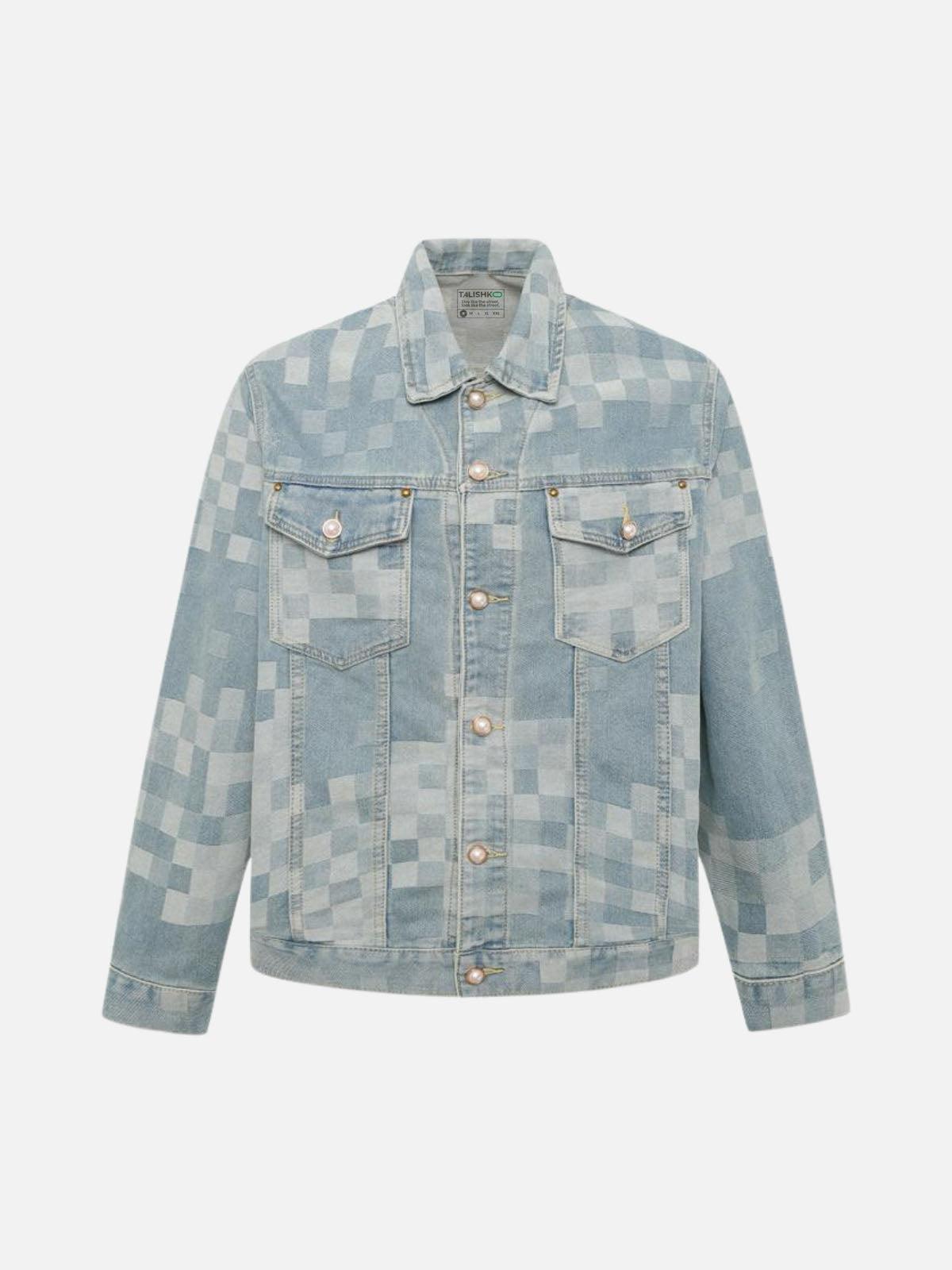 Plaid Pearl Button Denim Jacket
