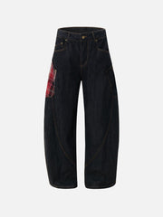 Plaid Pocket Barrel Loose Jeans