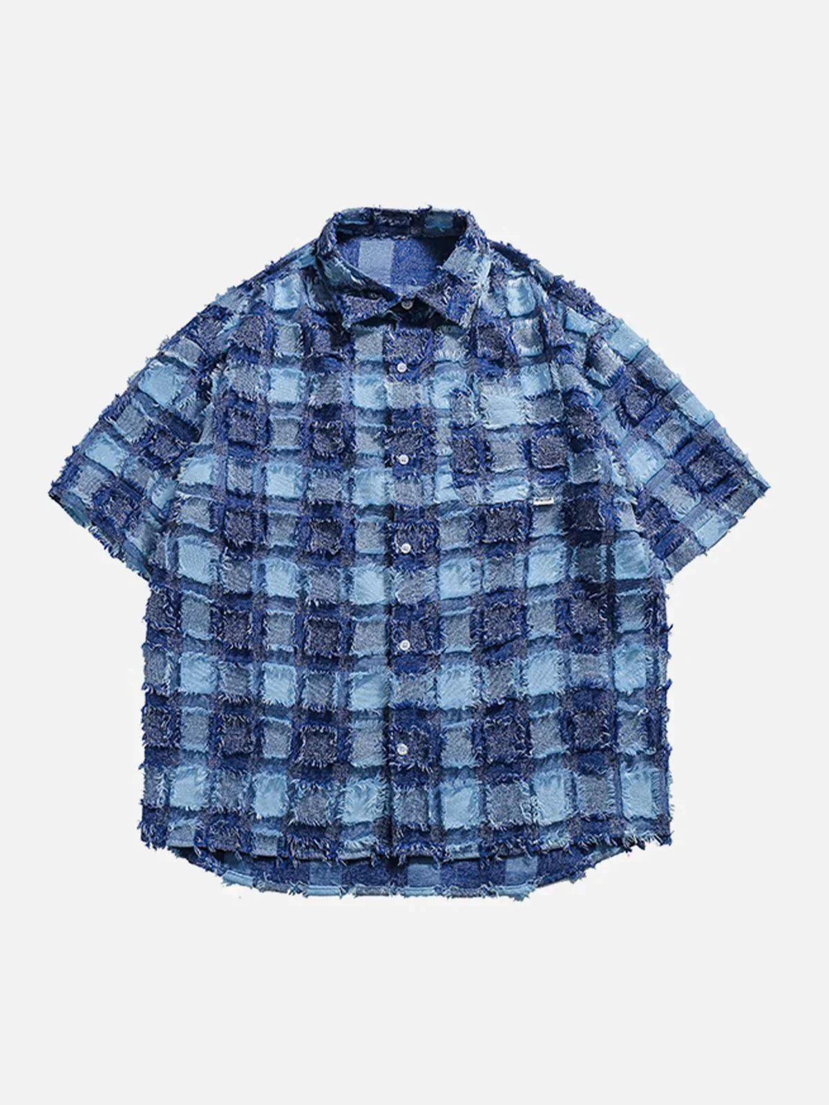 PLAID Splicing Short Sleeve Shirt