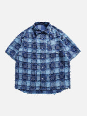 PLAID Splicing Short Sleeve Shirt