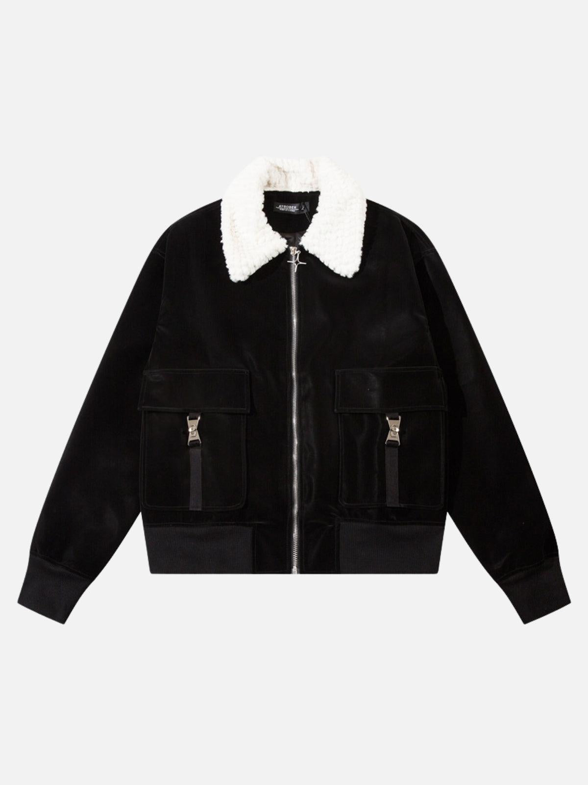 Plush Collar Suede Faux Leather Jacket