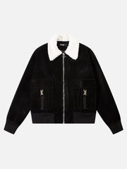 Plush Collar Suede Faux Leather Jacket