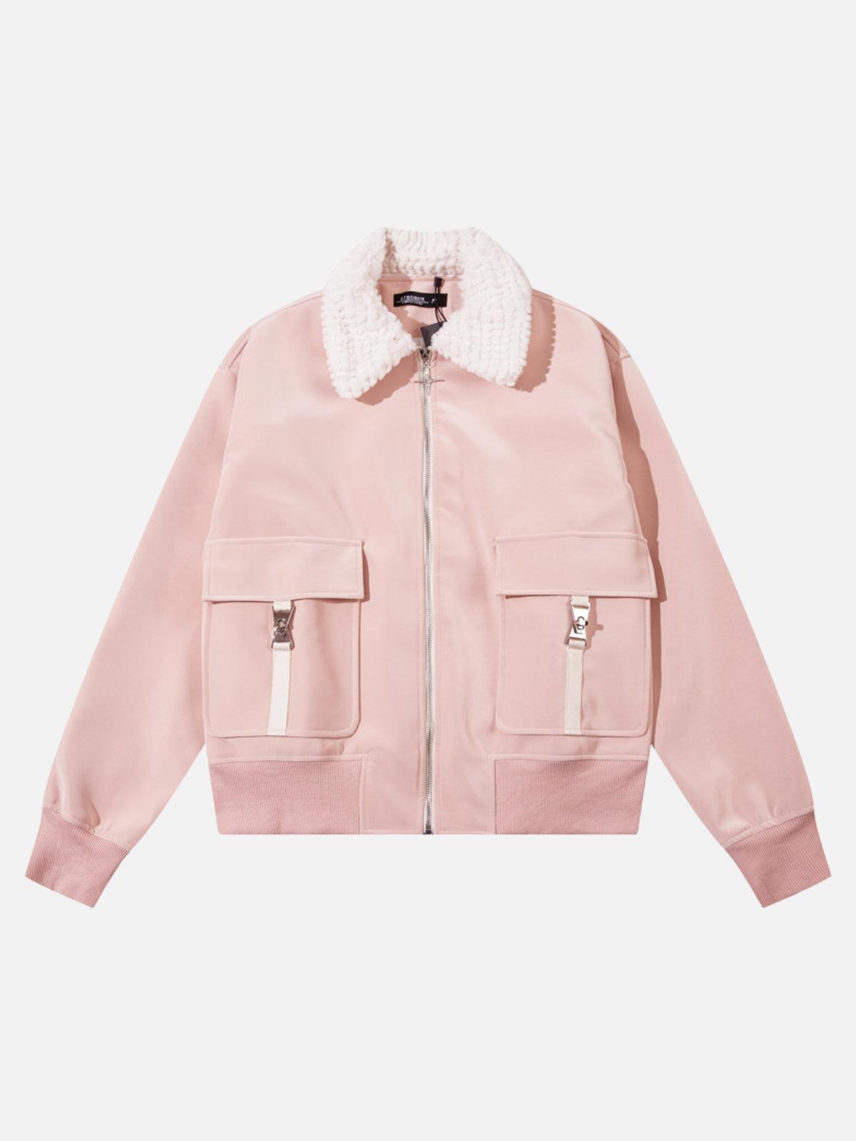 Plush Collar Suede Faux Leather Jacket