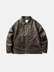 Pocket Patchwork Faux Leather Jacket