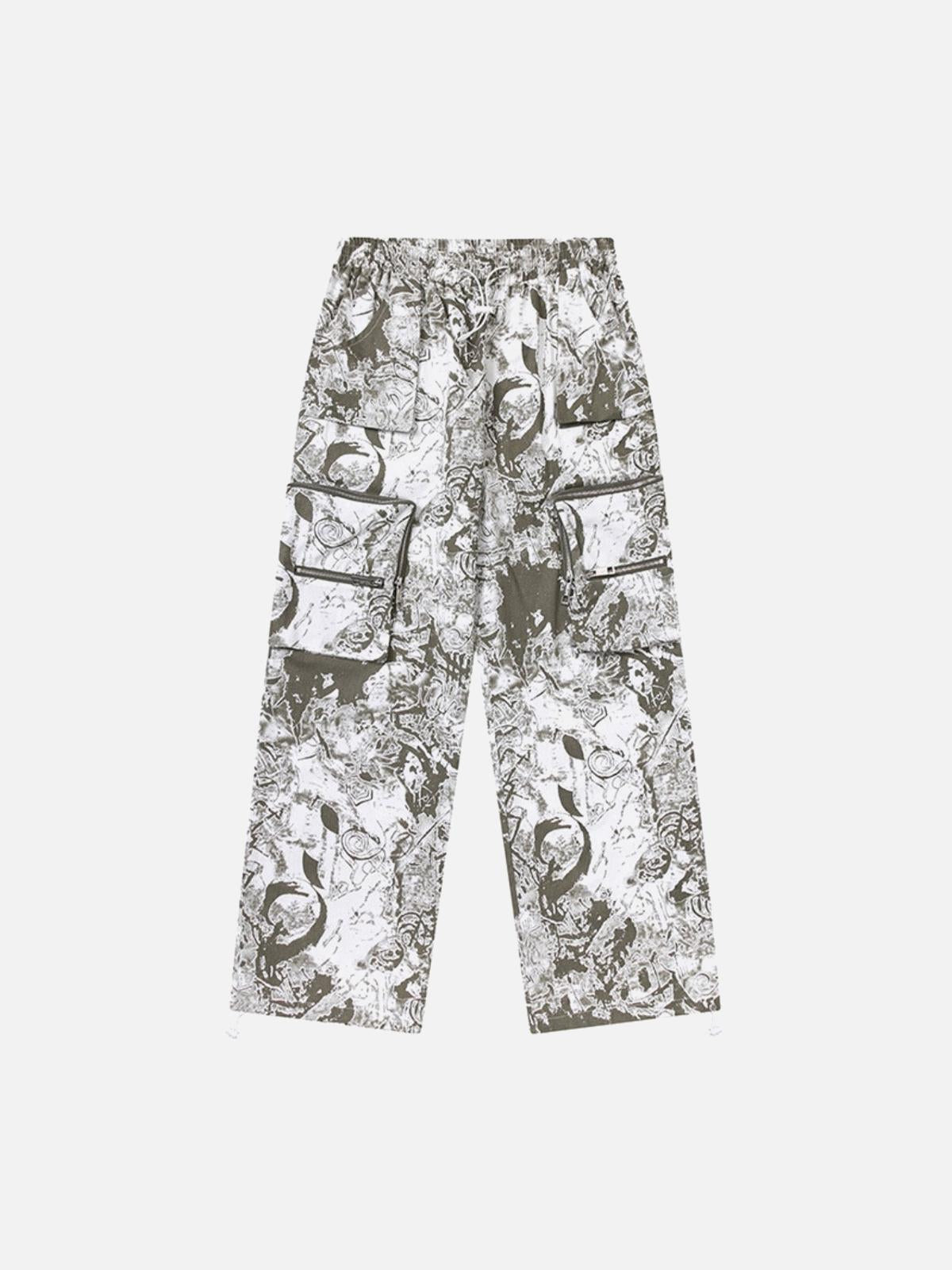Printed Drawstring Multi-Pocket Cargo Pants
