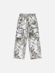 Printed Drawstring Multi-Pocket Cargo Pants