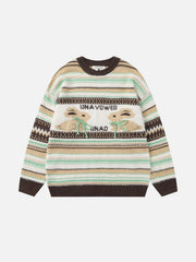 Rabbit Jacquard Bow Decorative Stripes Sweater