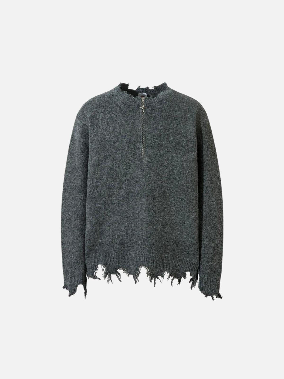 Raw Edge Half-Zip Knitted Sweater