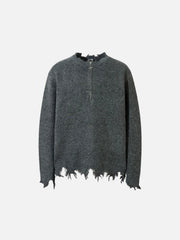 Raw Edge Half-Zip Knitted Sweater