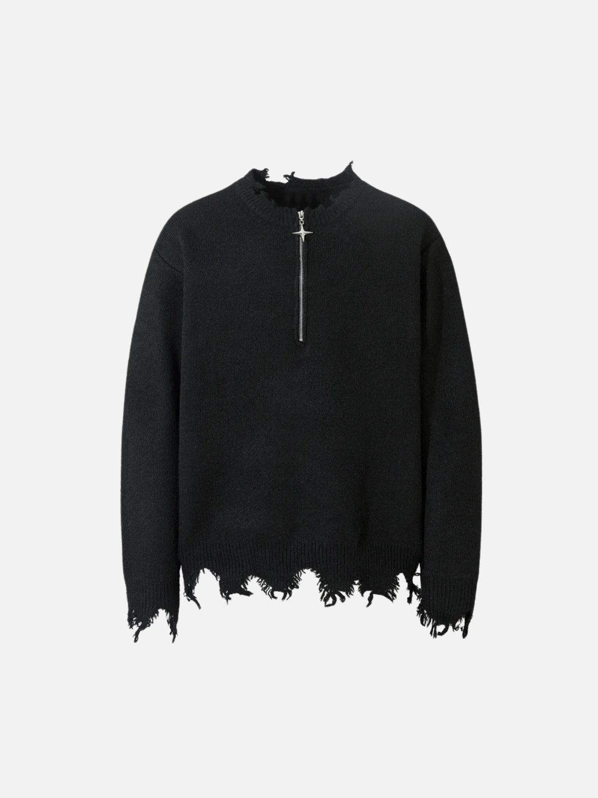 Raw Edge Half-Zip Knitted Sweater