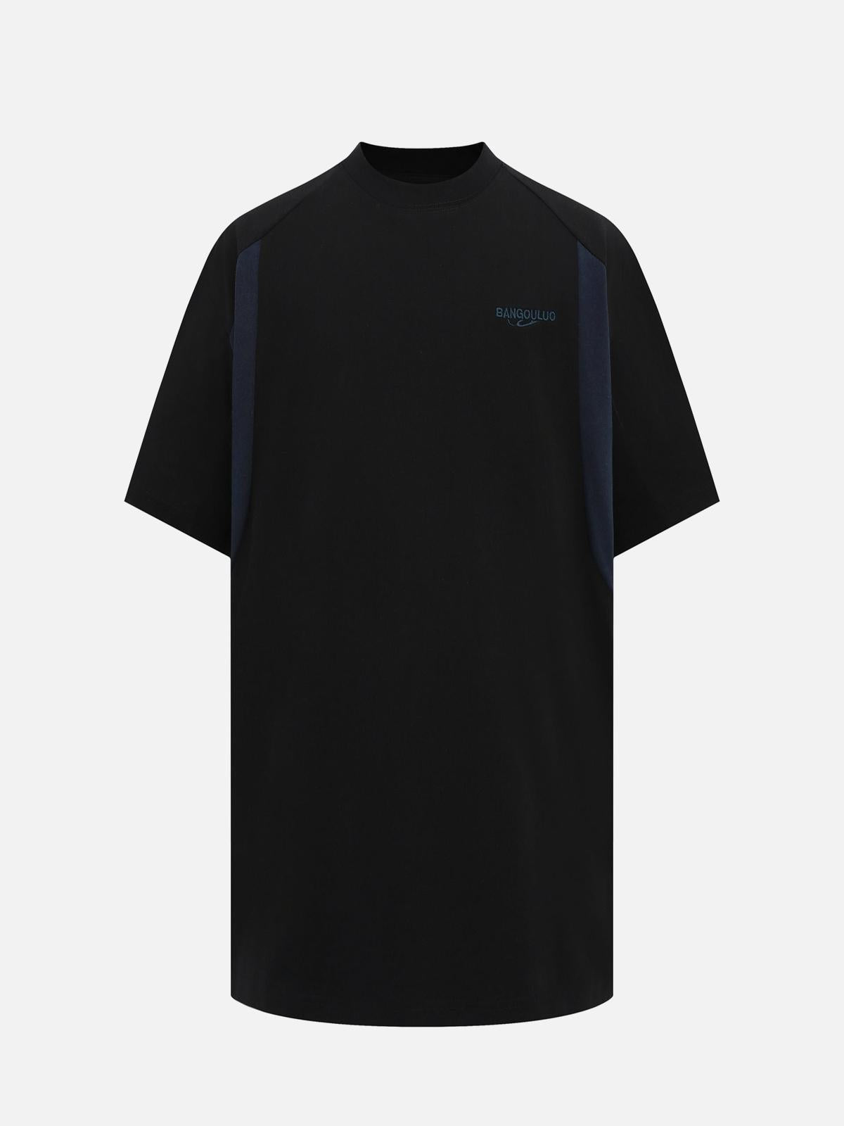 Retro Contrast Color Embroidered Letter T-Shirt