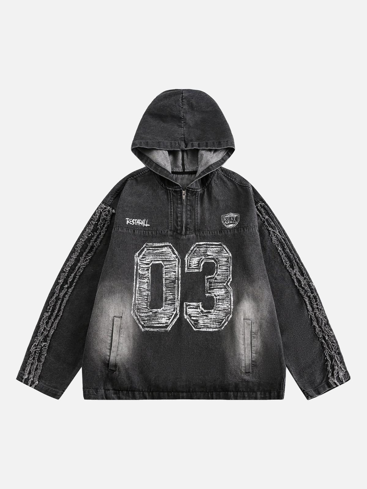 Retro Distressed Washed Denim Hoodie