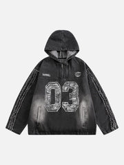 Retro Distressed Washed Denim Hoodie