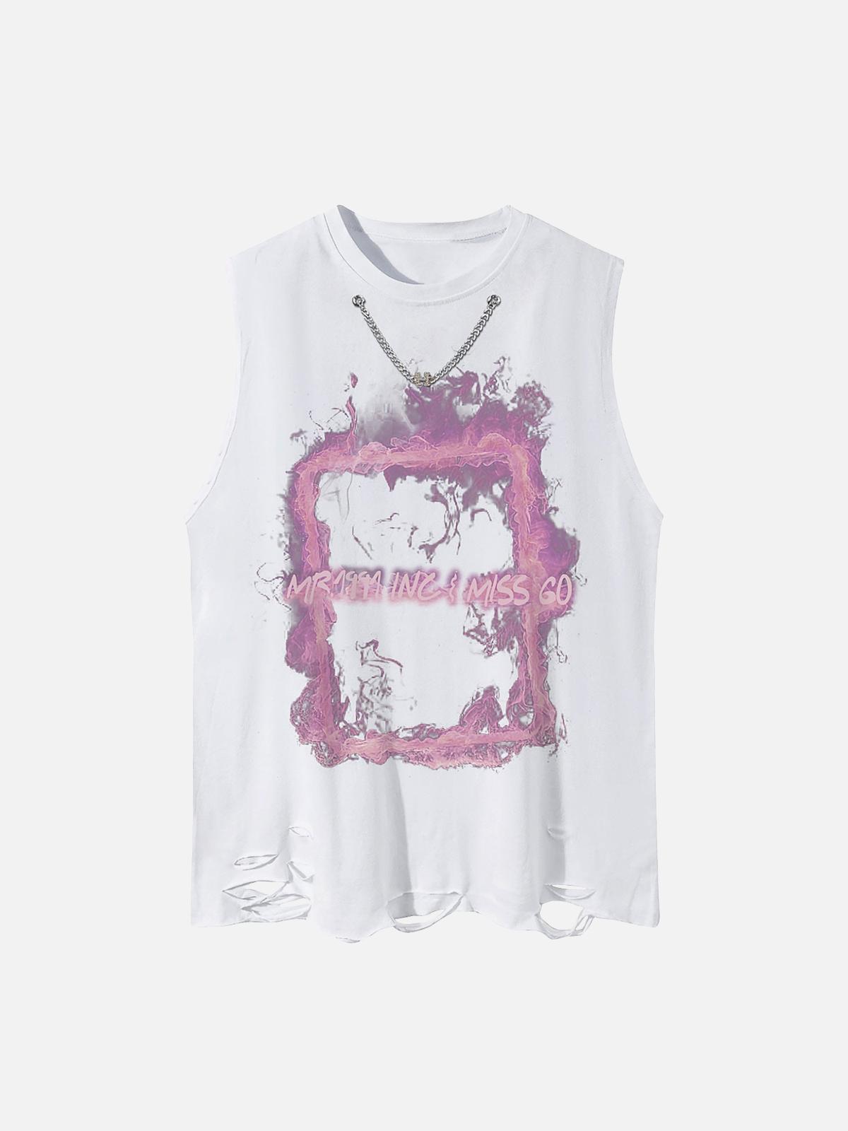 Retro Distressed Washed Smoke Printed Vest