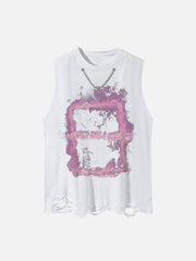 Retro Distressed Washed Smoke Printed Vest
