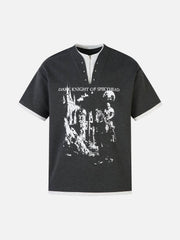 Retro Faux Two-Piece Print T-Shirt