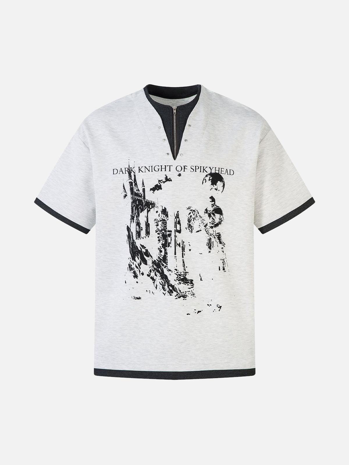 Retro Faux Two-Piece Print T-Shirt