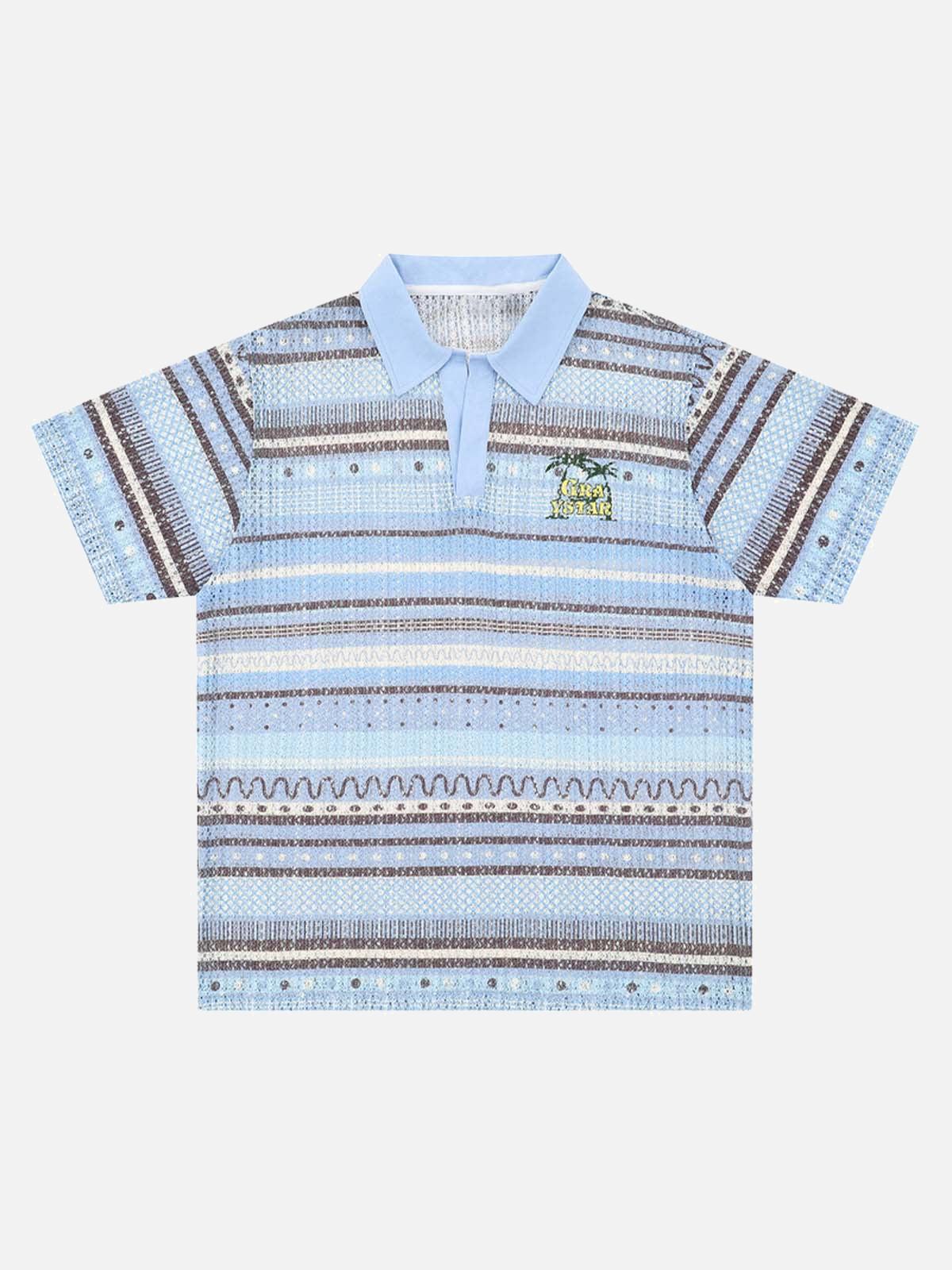 Retro Gradient Striped Hollow POLO Shirt