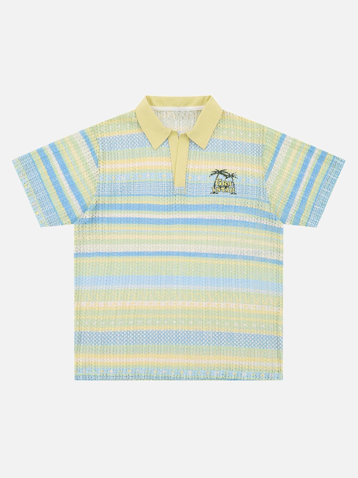 Retro Gradient Striped Hollow POLO Shirt