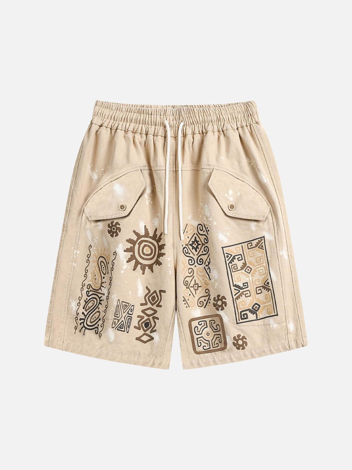 Retro Hieroglyphic Pattern Hip-Hop Shorts