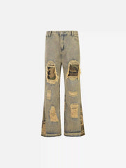 Retro Patchwork Camouflage Flared Jeans