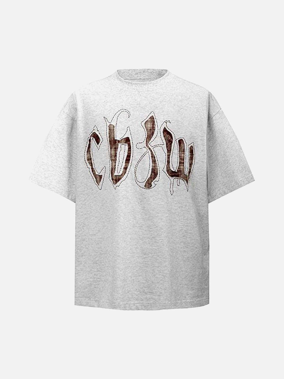 Retro Plaid Letter Embroidered T-Shirt