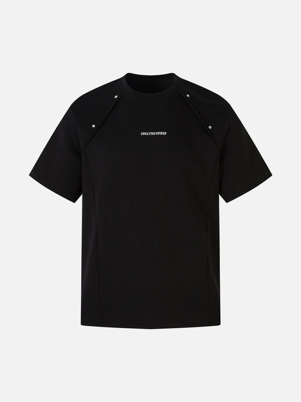 Retro Rivet Letter Embroidered T-Shirt