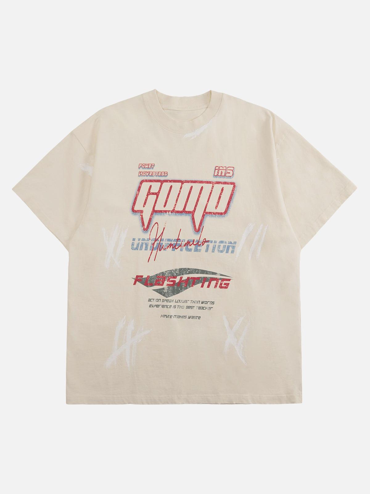 Retro Washed Contrast Color Broken Letters T-Shirt
