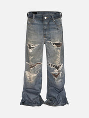 Retro Washed Ripped Flare Jeans