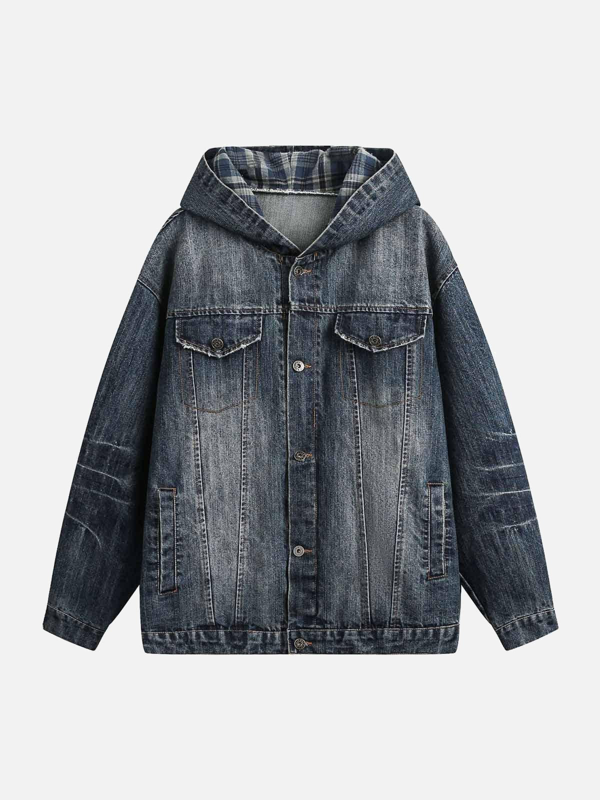 Retro Washed Workwear Denim Hooded Jacket