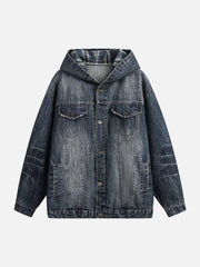 Retro Washed Workwear Denim Hooded Jacket