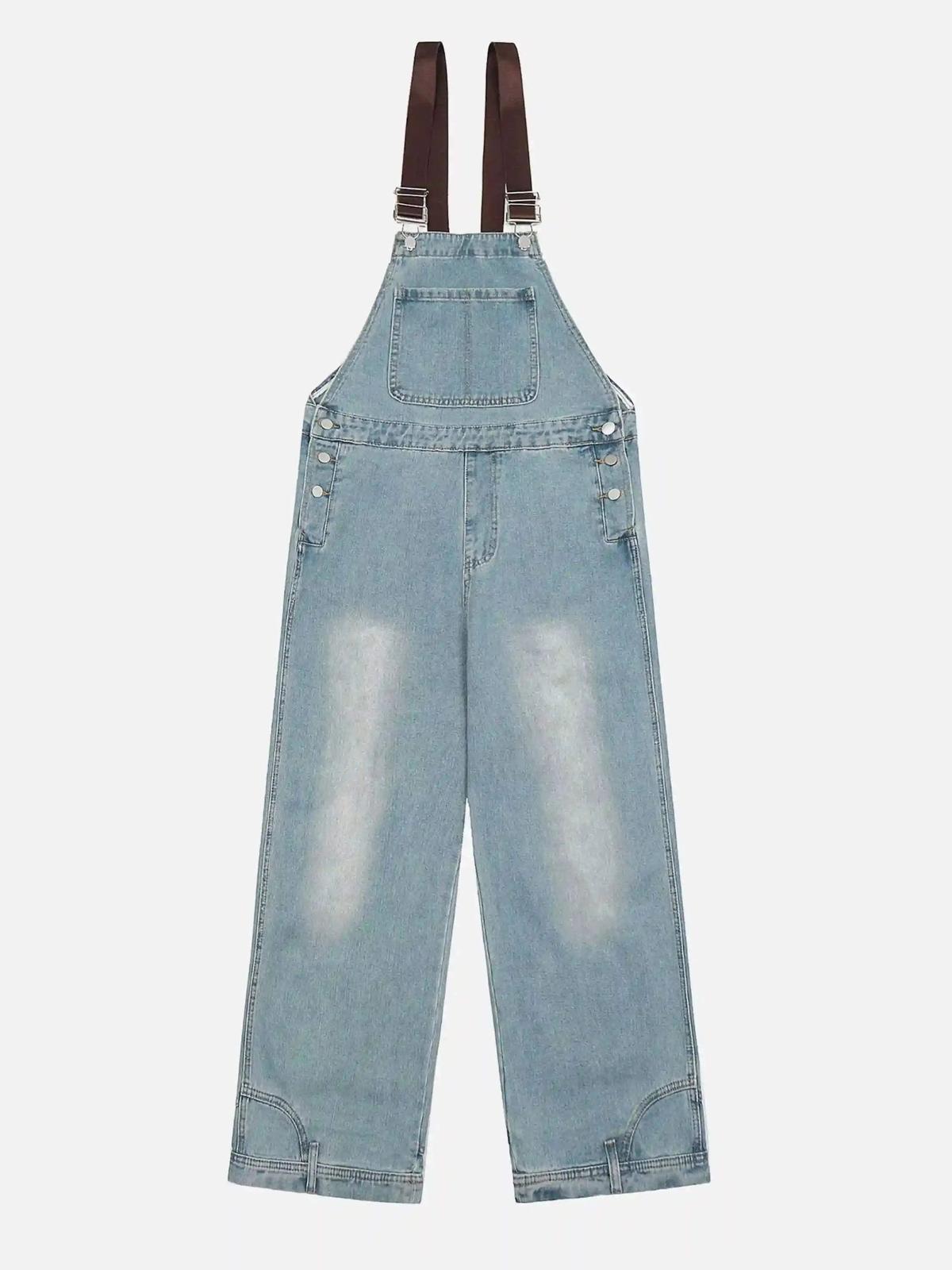 Reverse Stitching Overalls Wide-Leg Denim Jeans