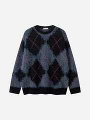 Rhombus Plaid Embroidery Sweater